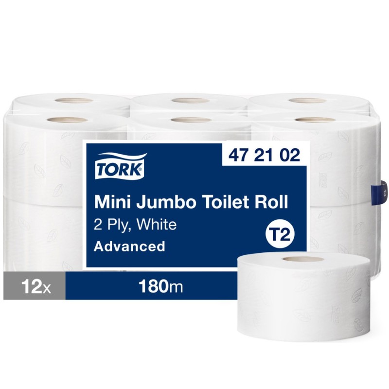 Tork Papier toilette double épaisseur Mini Jumbo Advanced T2 blanc - Lot de 12 rouleaux de 180 m