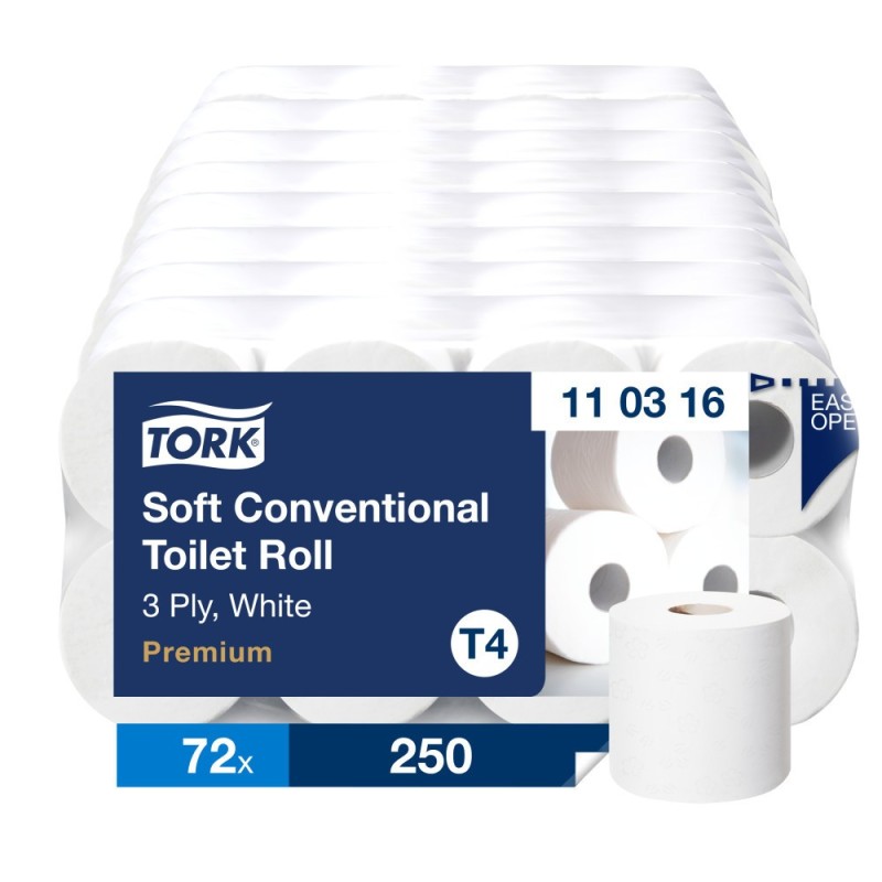 Tork Papier toilette triple épaisseur T4 Premium extra-doux blanc - Lot de 72 rouleaux de 250 feuilles