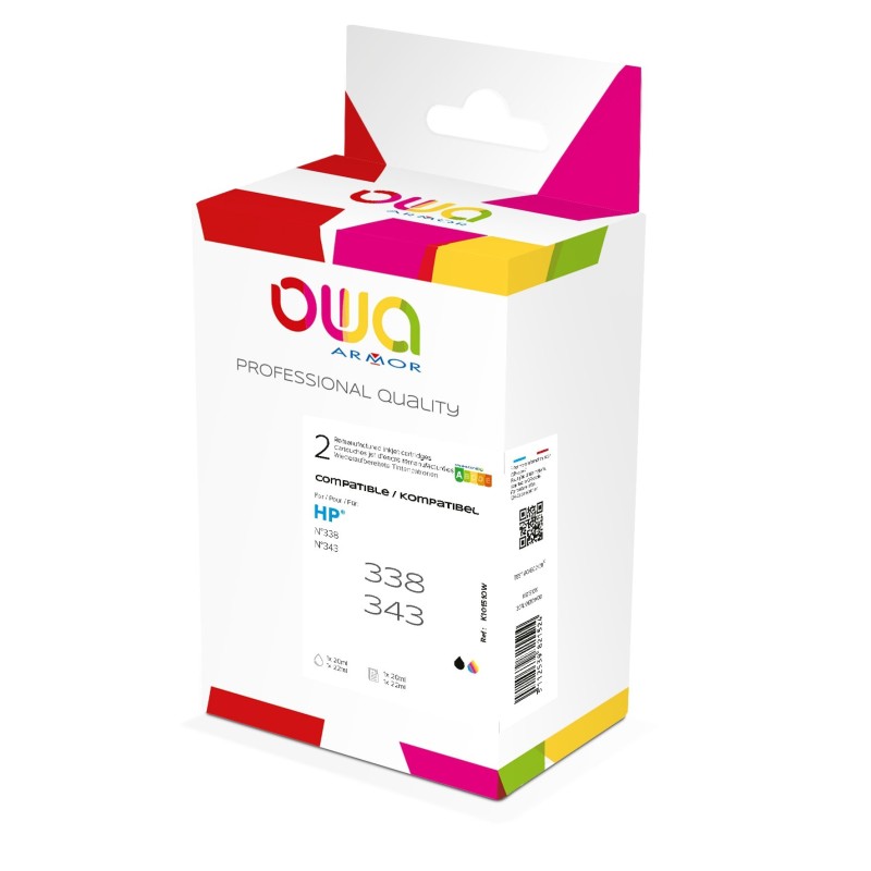 OWA Cartouche d'encre compatible HP 338 - 343 SD449EE - K10151OW - Pack de 2 (Noir + Couleur)