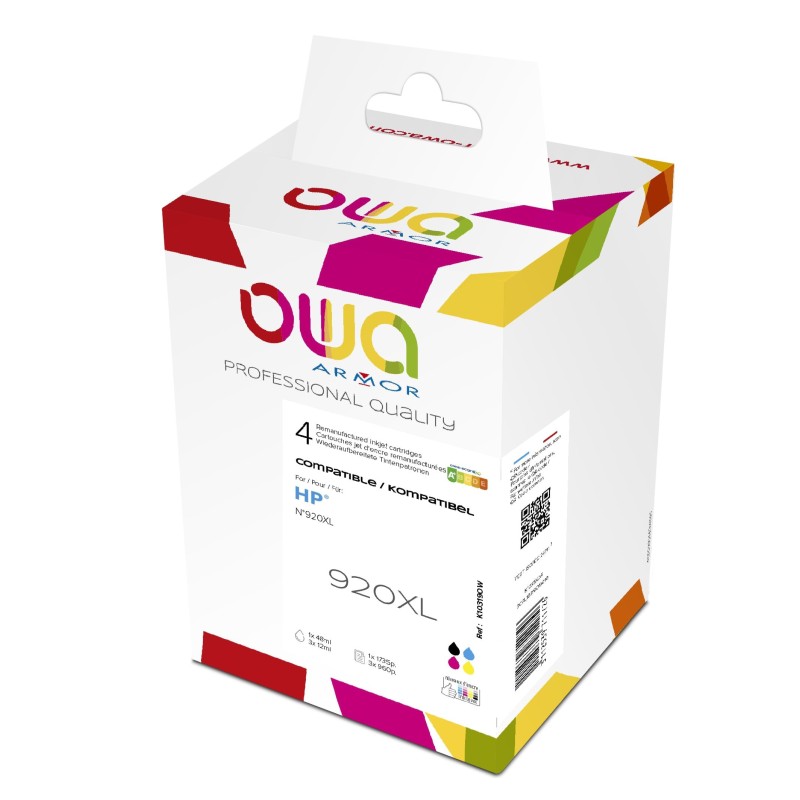 OWA Cartouche d'encre compatible HP 920XL C2N92AE - K10319OW - Pack de 4 (Noir, Cyan, Magenta, Jaune)