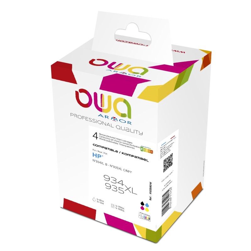 OWA Cartouche d'encre compatible HP 934XL 935XL X4E14AE - K10356OW - Pack de 4 (Noir, Cyan, Magenta, Jaune)