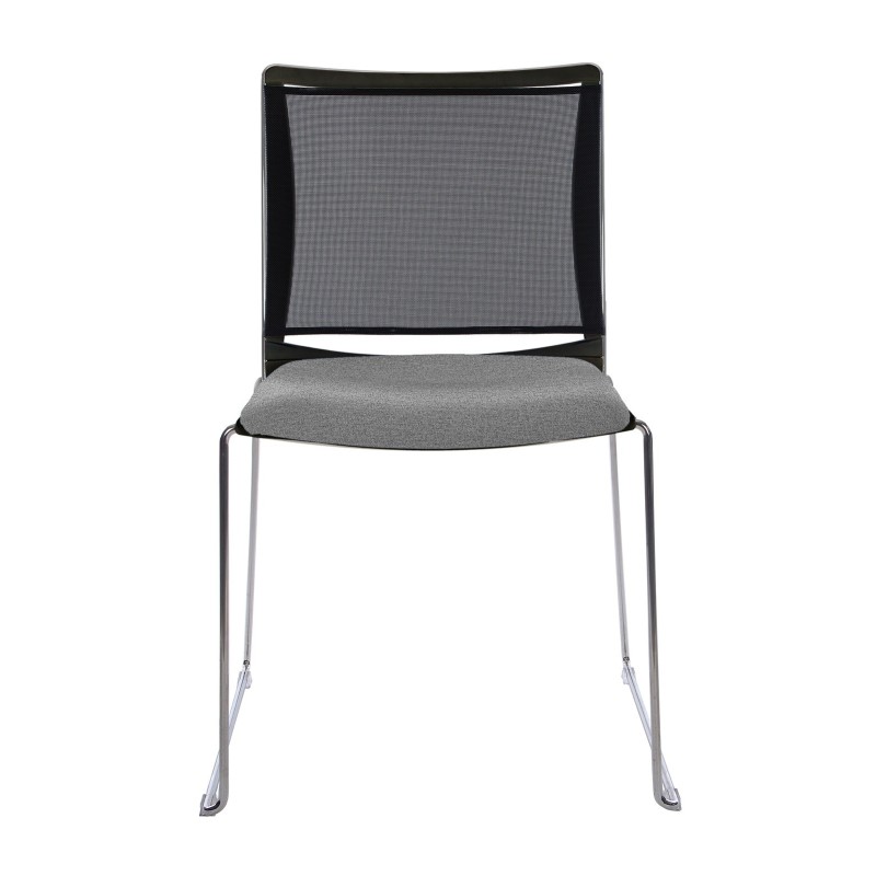 Chaise de réunion et visiteur Giulia assise tissu Gris chiné - dossier en maille Noir - piètement fil chromé métal