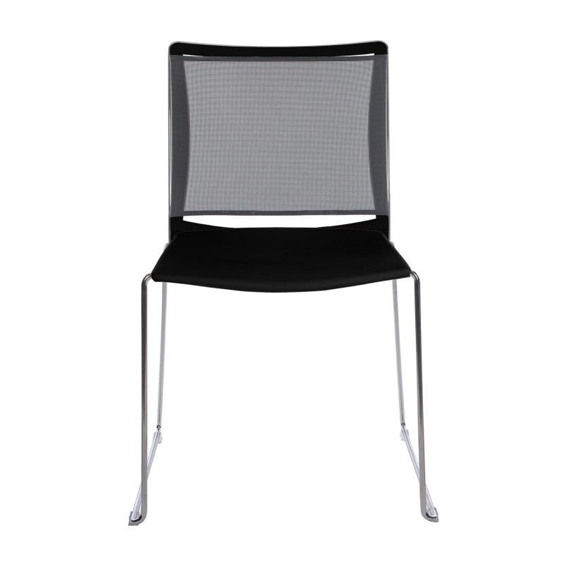 Chaise de réunion et visiteur Giulia coque en polypropylène Noir - dossier en maille Gris - piètement fil chromé métal