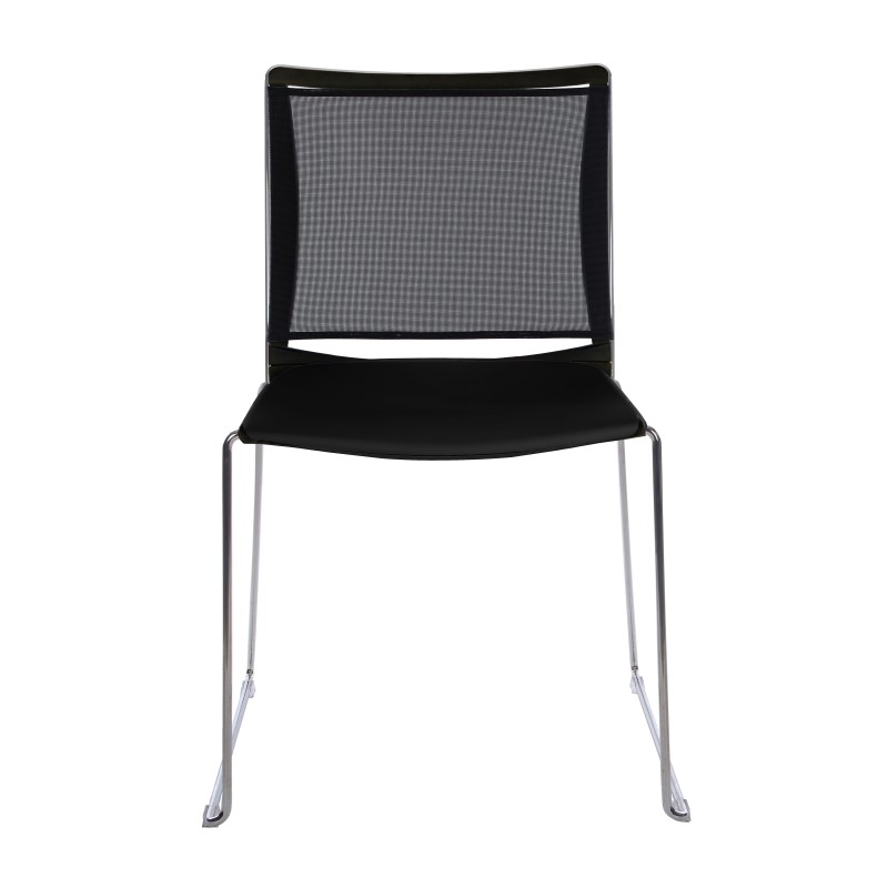 Chaise de réunion et visiteur Giulia coque en polypropylène Noir - dossier en maille Noir - piètement fil chromé métal