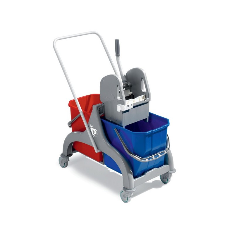 TTS Chariot d'entretien duo standard avec presse - 2 x 15 litres