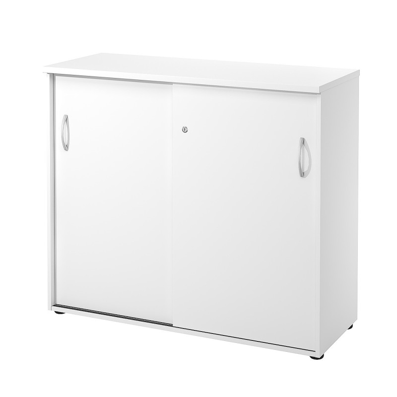 Armoire mi-hauteur portes coulissantes L.120 x P.48 x H.104 cm - Corps Blanc - Top Blanc