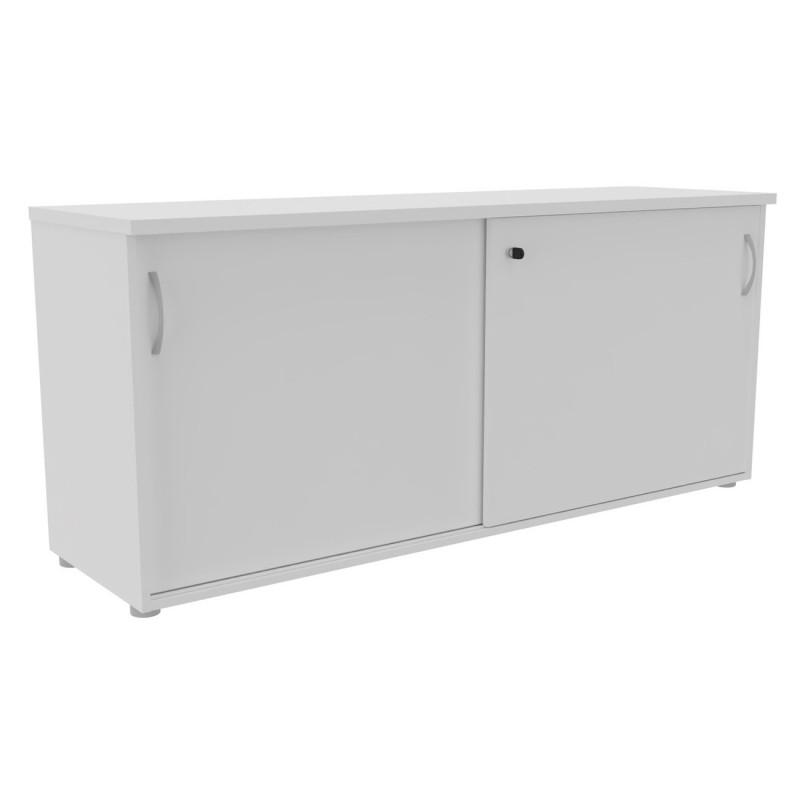 Armoire basse portes coulissantes L.163 x P.48 x H.72 cm - Corps Blanc - Top Blanc