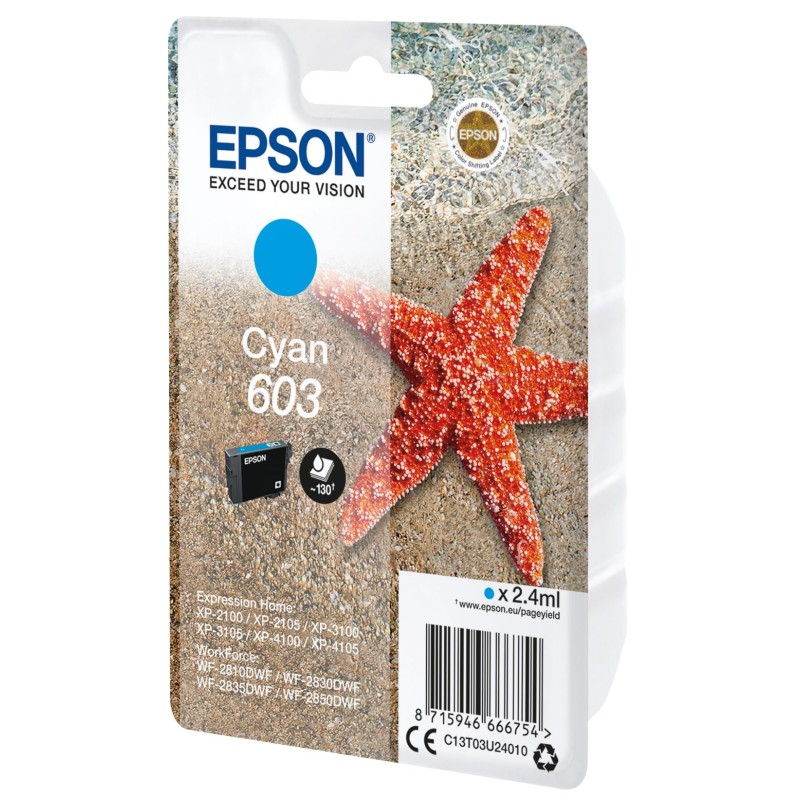 Epson 603 "Étoile de mer" Cartouche d'encre originale C13T03U24010 - Cyan