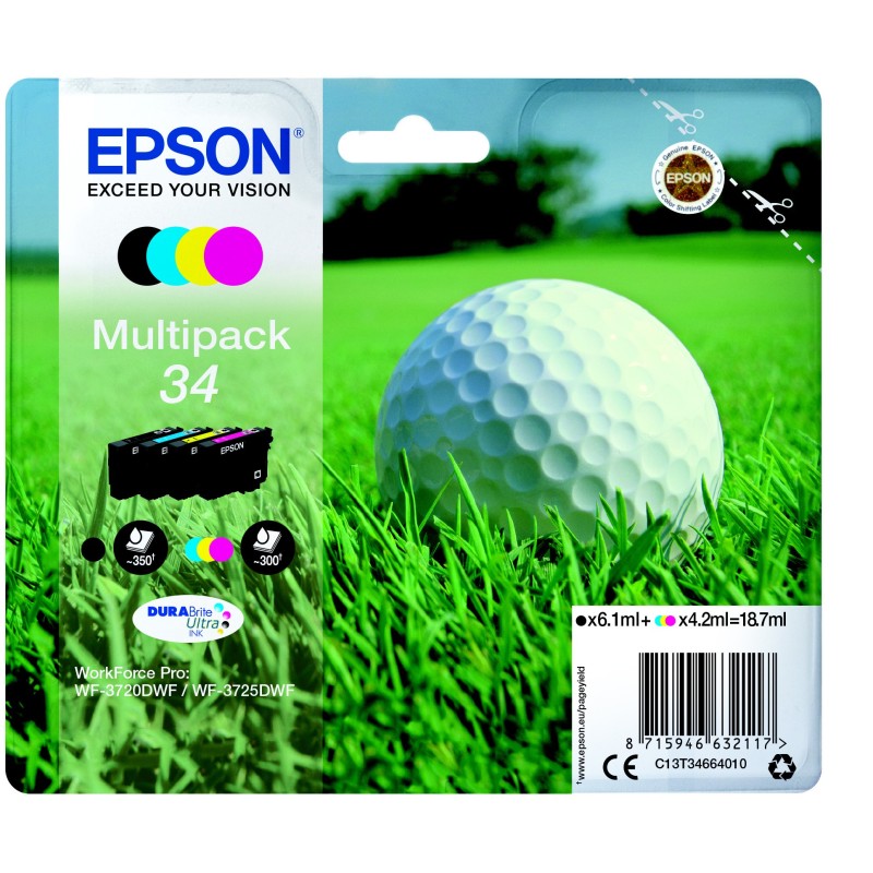 Epson 34 "Golf" Cartouche d'encre originale C13T34664010 - Pack de 4 (Noir, Cyan, Magenta, Jaune)