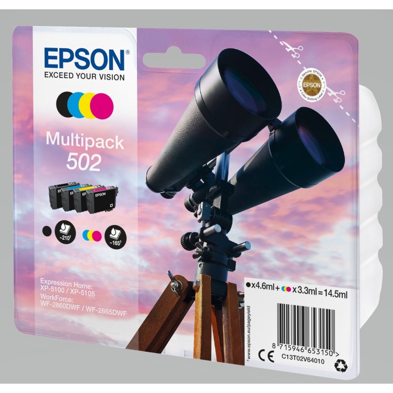 Epson 502 "Jumelles" Cartouche d'encre originale C13T02V64010 - Pack de 4 (Noir, Cyan, Magenta, Jaune)