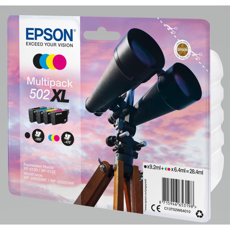 Epson 502 XL "Jumelles" Cartouche d'encre originale grande capacité C13T02W64010 - Pack de 4 (Noir, Cyan, Magenta, Jaune)