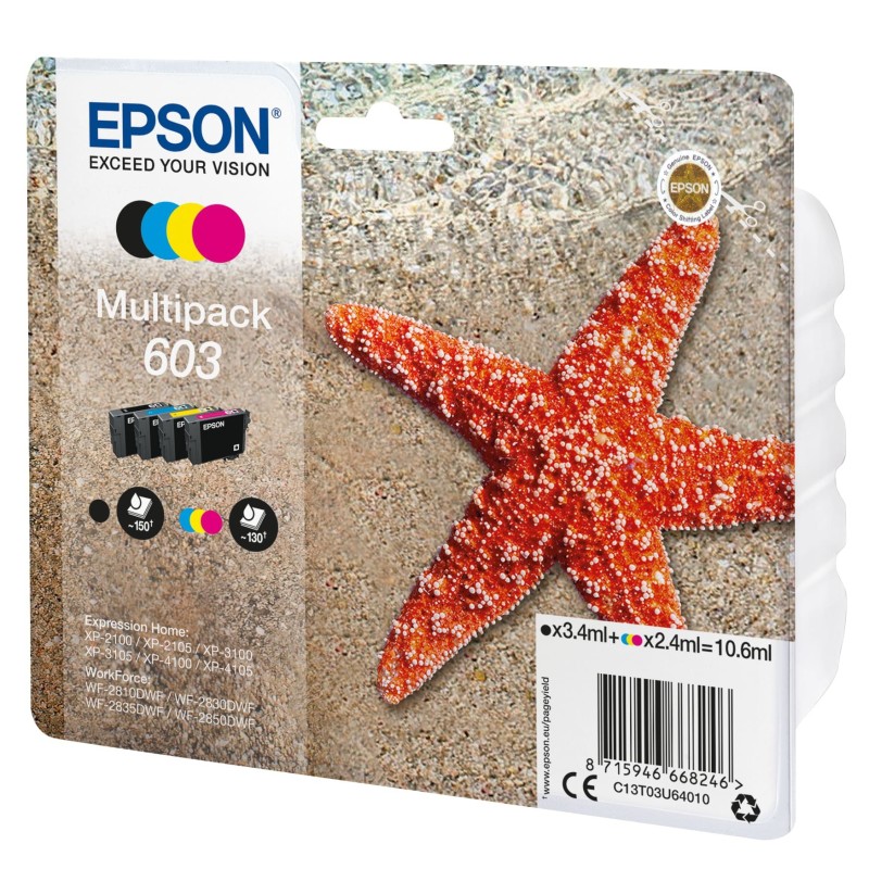 Epson 603 "Étoile de mer" Cartouche d'encre originale C13T03U64010 - Pack de 4 (Noir, Cyan, Magenta, Jaune)
