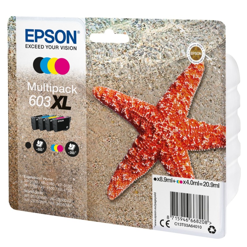 Epson 603 XL "Étoile de mer" Cartouche d'encre originale grande capacité C13T03A64010 - Pack de 4 (Noir, Cyan, Magenta, Jaune)