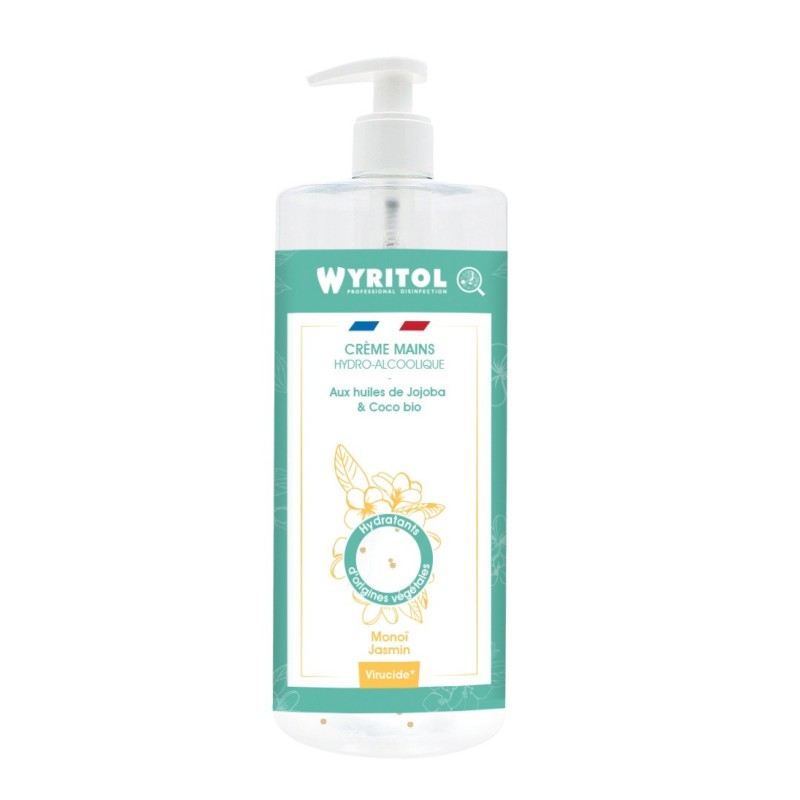 Wyritol Crème mains hydroalcoolique désinfectante - Parfum Monoï - Flacon pompe 500 ml
