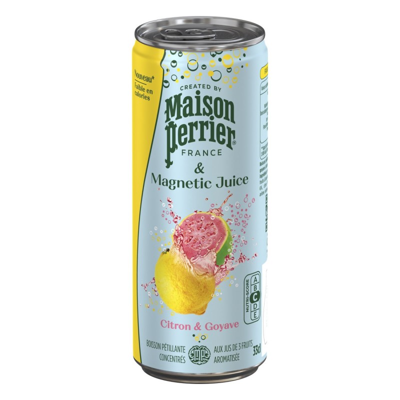 Maison Perrier Magnetic Juice Eau minérale gazeuse Citron et Goyave - Lot 24 canettes slim 33 cl
