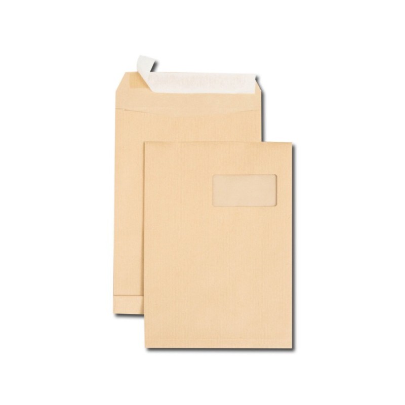 GPV Pochette kraft brun 229 x 324 mm fenêtre 50 x 100 mm - 120g soufflet 3 cm - auto-adhésive bande protectrice - Lot de 250