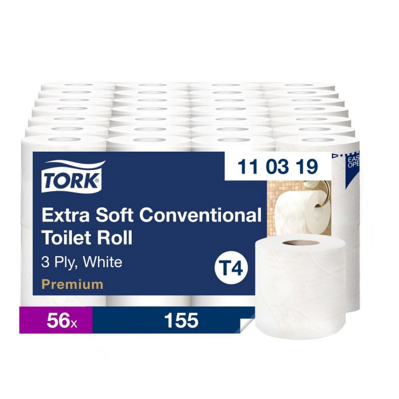 Tork Papier toilette triple épaisseur T4 Premium extra doux blanc - Lot de 8 rouleaux de 155 feuilles