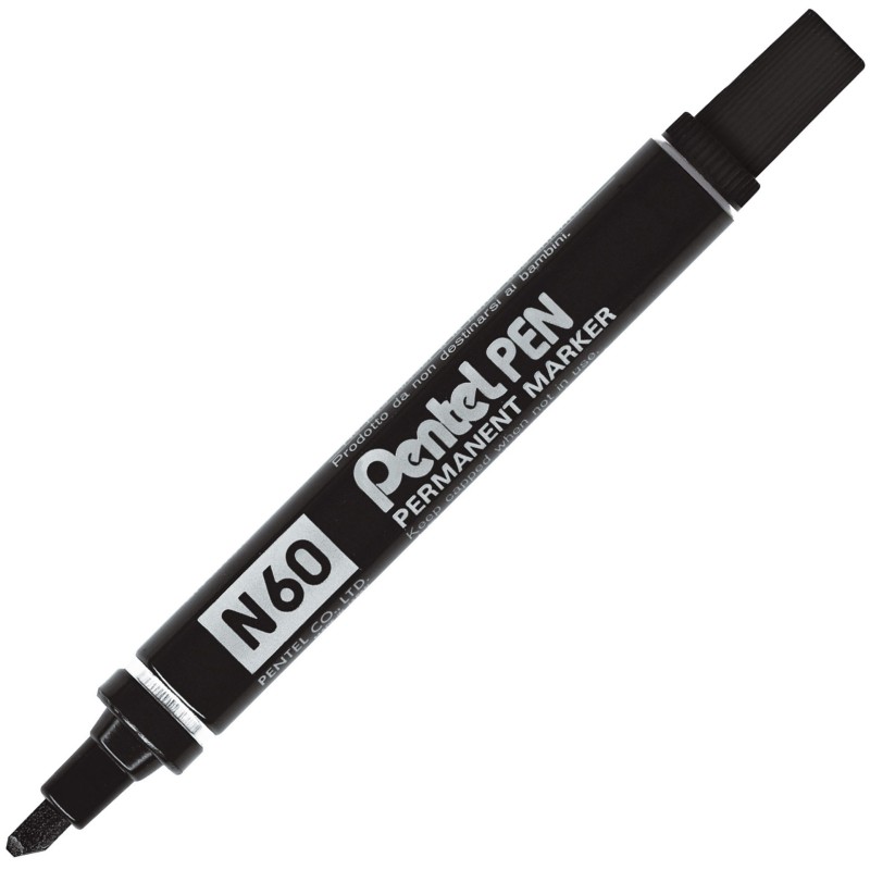 Pentel N60 - Marqueur permanent Pointe biseautée 3,9 - 5,7 mm - Noir