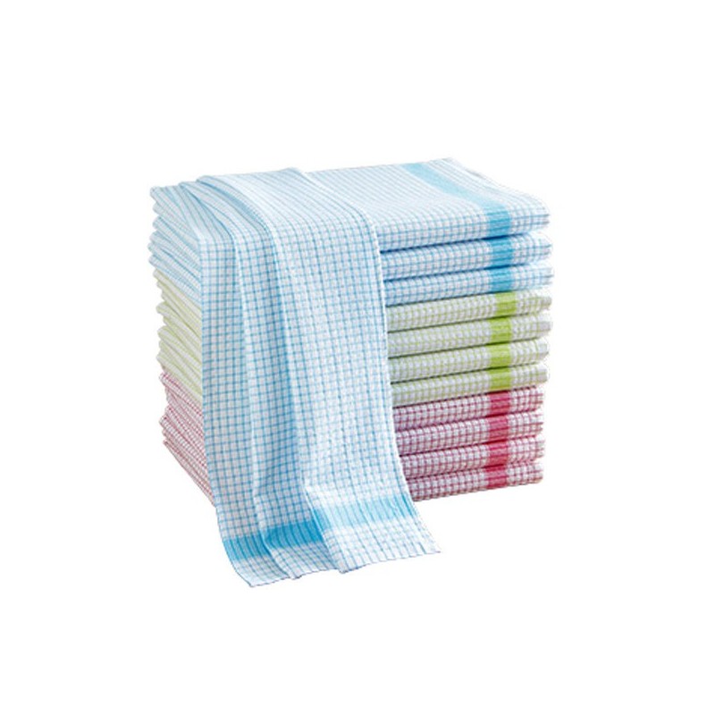 Torchon gaufré en coton - Couleurs assortis - Lot de 12