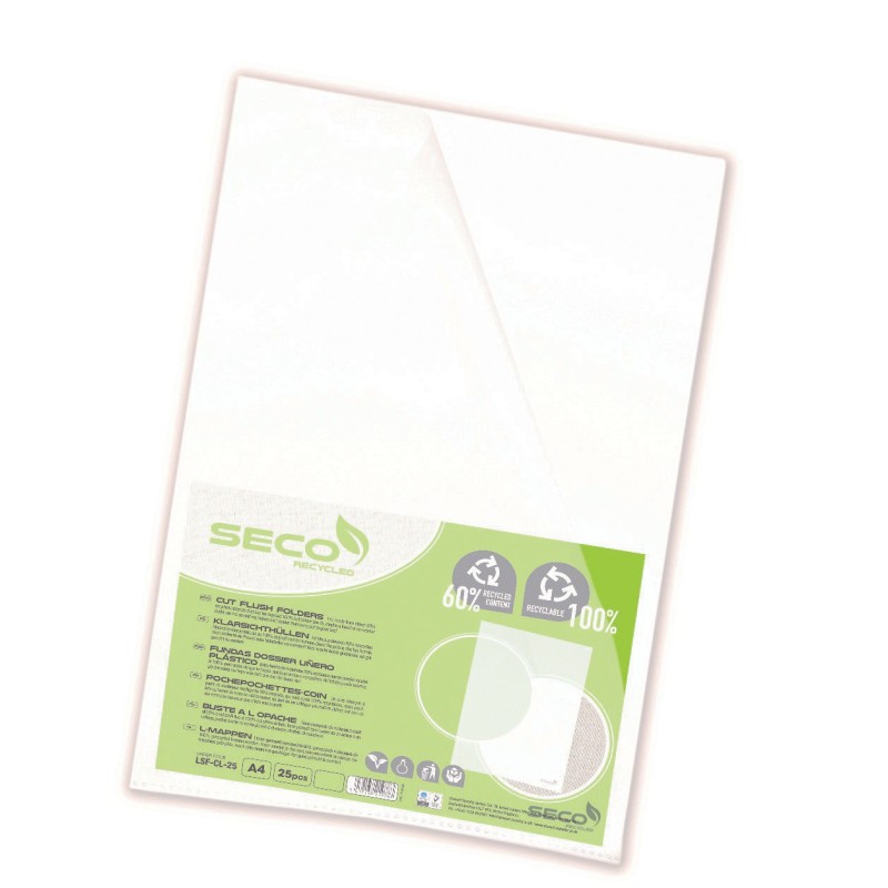 Seco Pochettes coins A4 en polypropylène 12/100° grainé - Paquet de 25