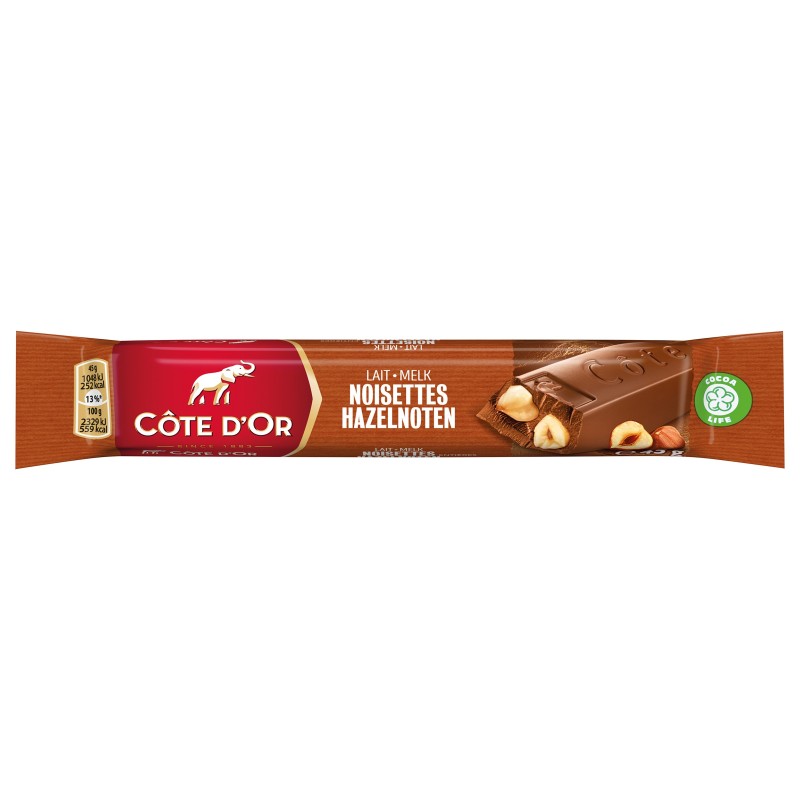 COTE D'OR Chocolat au lait avec noisettes entières Barre de 45g - lot de 32