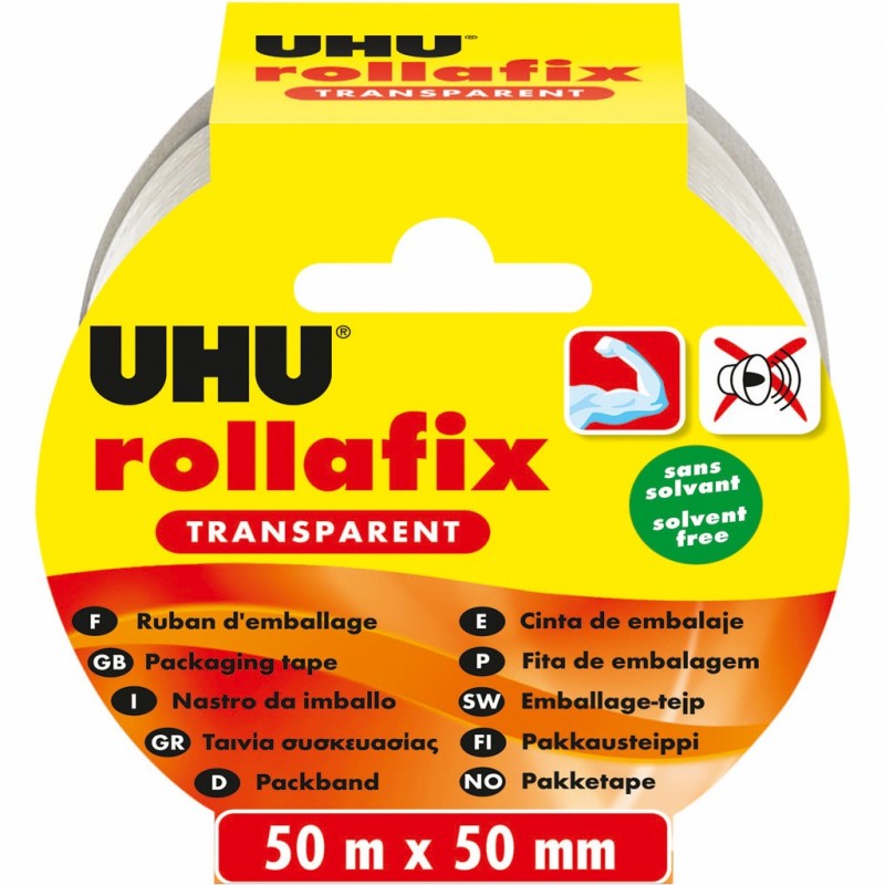 UHU Rollafix Ruban adhésif d'emballage en polypropylène silencieux 46 microns 50 mm x 50 m - Transparent