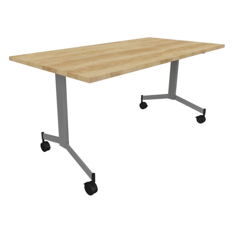 Table mobile rabattable Eureka - L.160 x P.80 cm - Plateau Chêne Nebraska - Pieds Aluminium