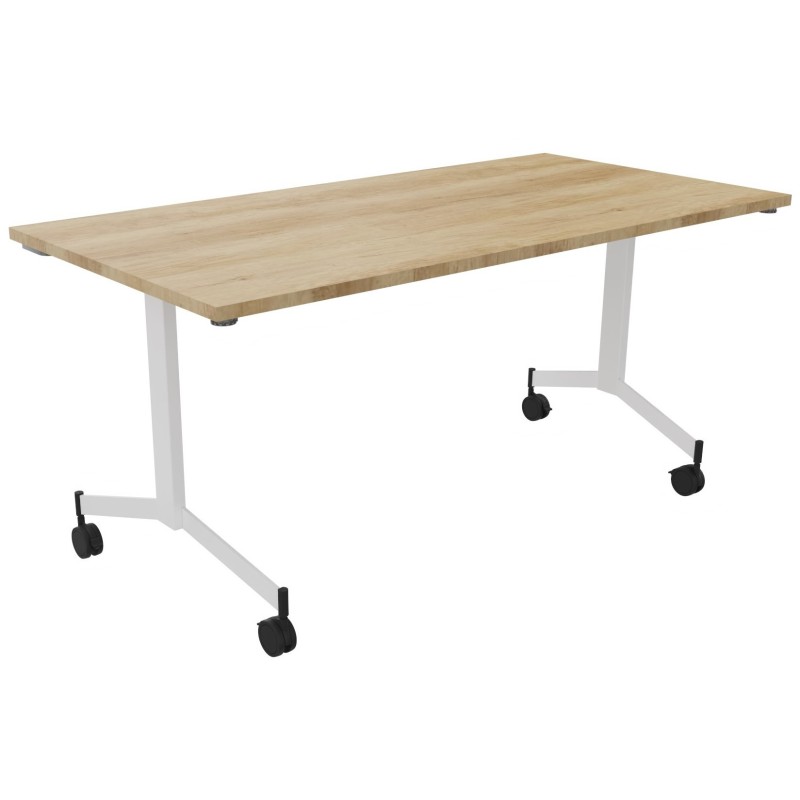 Table mobile rabattable Eureka - L.160 x P.80 cm - Plateau Chêne Nebraska - Pieds Blanc