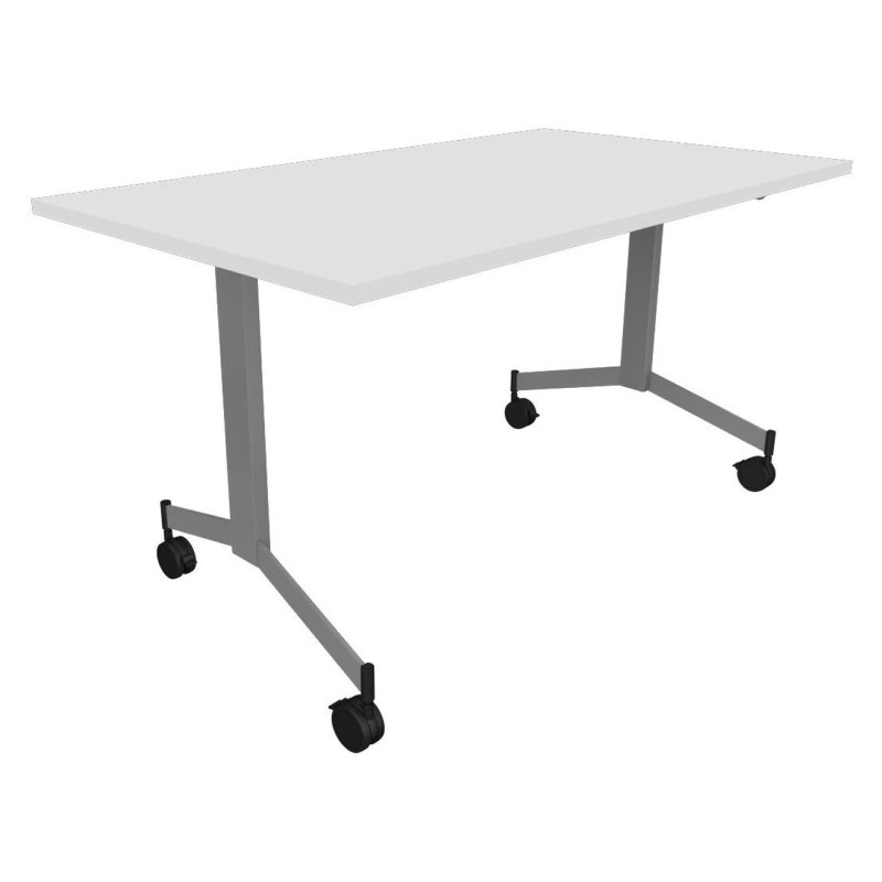 Table mobile rabattable Eureka - L.140 x P.70 cm - Plateau Blanc - Pieds Aluminium