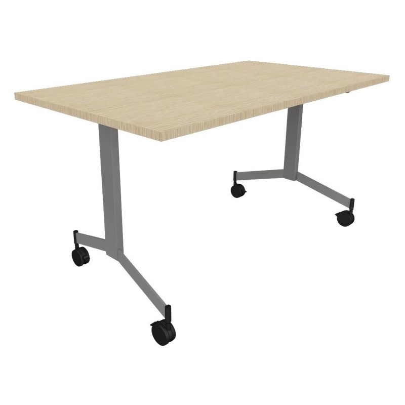 Table mobile rabattable Eureka - L.140 x P.70 cm - Plateau Chêne - Pieds Aluminium