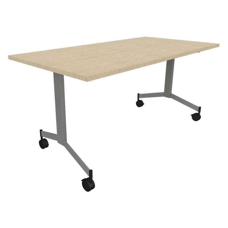 Table mobile rabattable Eureka - L.160 x P.80 cm - Plateau Chêne - Pieds Aluminium