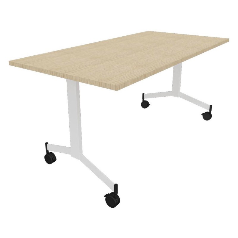 Table mobile rabattable Eureka - L.160 x P.80 cm - Plateau Chêne - Pieds Blanc
