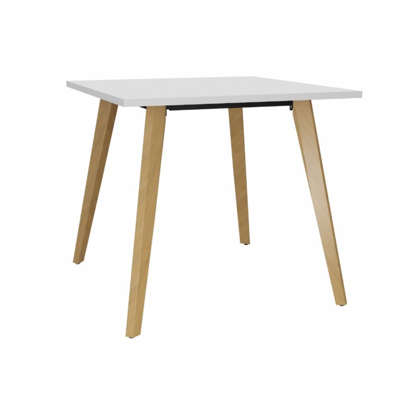 Table carrée Halden - L.80 x P.80 cm - Plateau Blanc - Pieds bois Chêne