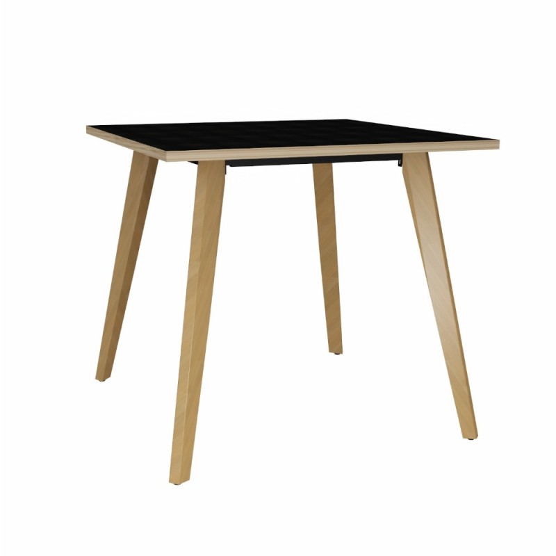 Table carrée Halden - L.80 x P.80 cm - Plateau Noir bords Chêne - Pieds bois Chêne