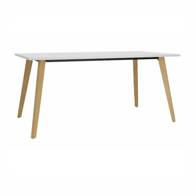 Table rectangulaire Halden - L.160 x P.80 cm - Plateau Blanc - Pieds bois Chêne