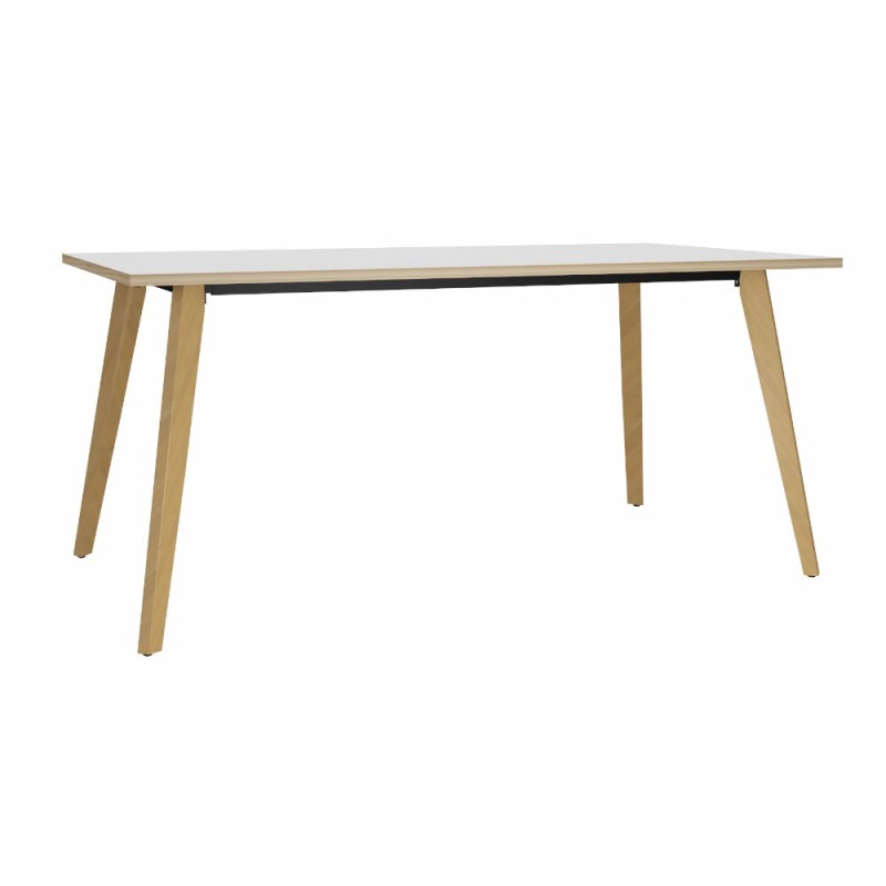 Table rectangulaire Halden - L.160 x P.80 cm - Plateau Blanc bords Chêne - Pieds bois Chêne
