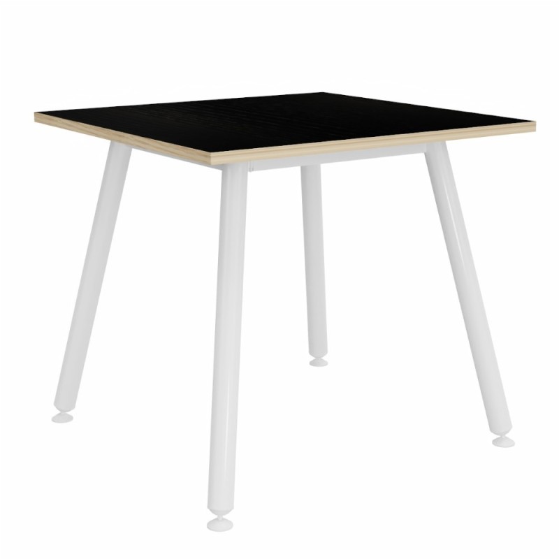 Table carrée Halden - L.80 x P.80 cm - Plateau Noir bords Chêne - Pieds métal Blanc