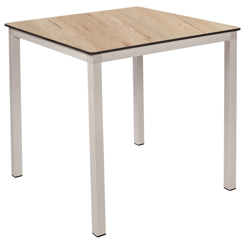 Table carrée empilable Harvey L.70 x P.70 cm - Usage intérieur & extérieur - Plateau Chêne - Pieds blanc