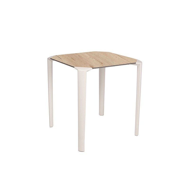 One Table empilable de restauration carrée 70 x 70 cm Usage extérieur - Blanc/Chêne