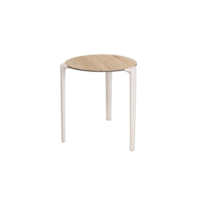 One Table empilable de restauration ronde 70 cm Usage extérieur - Blanc/Chêne