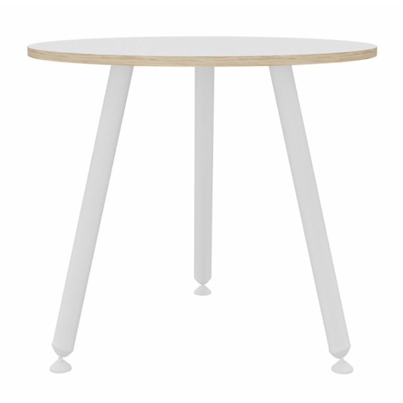 Table ronde Halden Ø 80 cm - Plateau Blanc bords Chêne- Pieds métal Blanc