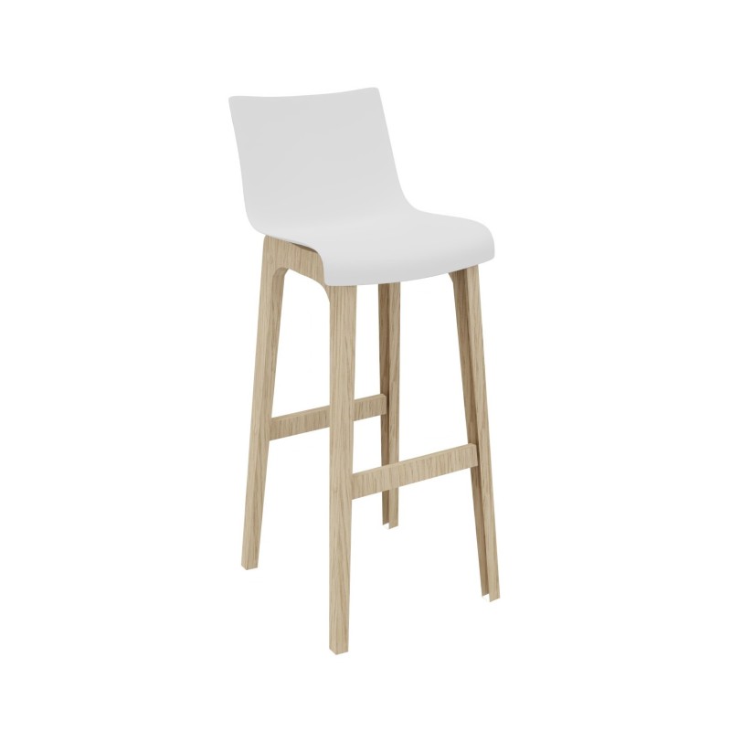 Tabouret haut Amalrik H.102 cm pieds chêne massif - Blanc