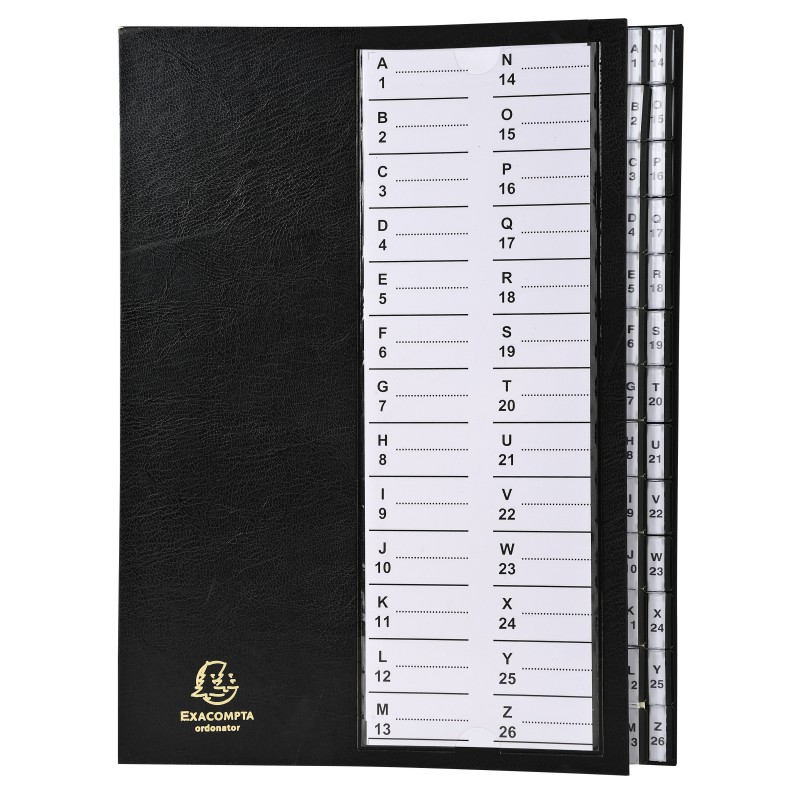 Exacompta Trieur A4 - cavaliers plastiques alpha numériques 26 divisions - Noir
