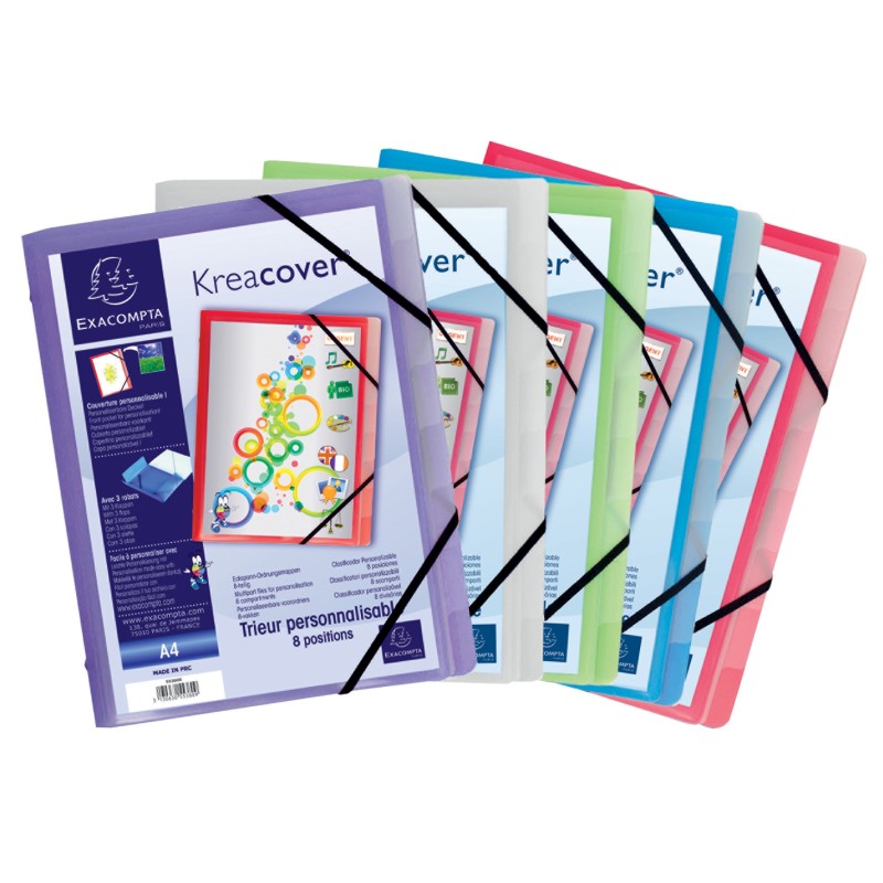 Exacompta Trieur à élastiques Krea Cover - 8 divisions - Couleurs assorties