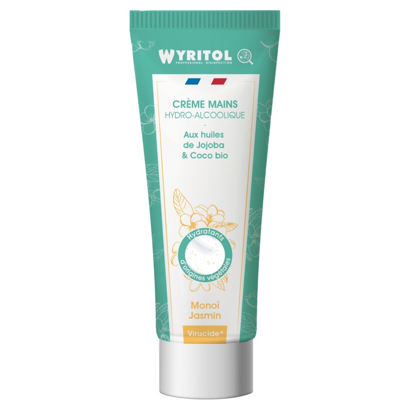 Wyritol Crème mains hydroalcoolique désinfectante - Parfum Monoï - Tube de 75 ml
