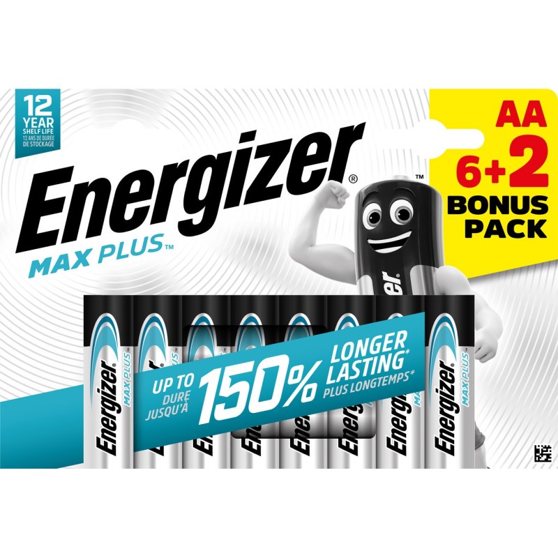 Energizer Pile alcaline AA / LR6 Max Plus - Pack Promo 6 + 2 GRATUITES