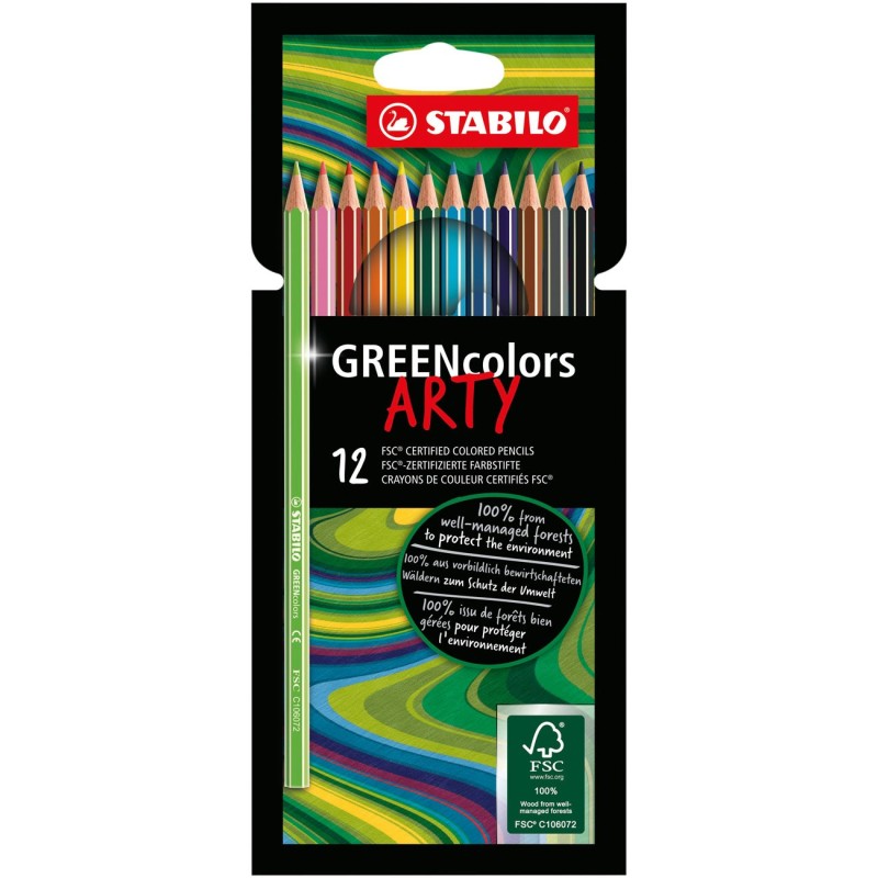Stabilo Greencolors Crayon de couleur Arty - Etui de 12 coloris assortis