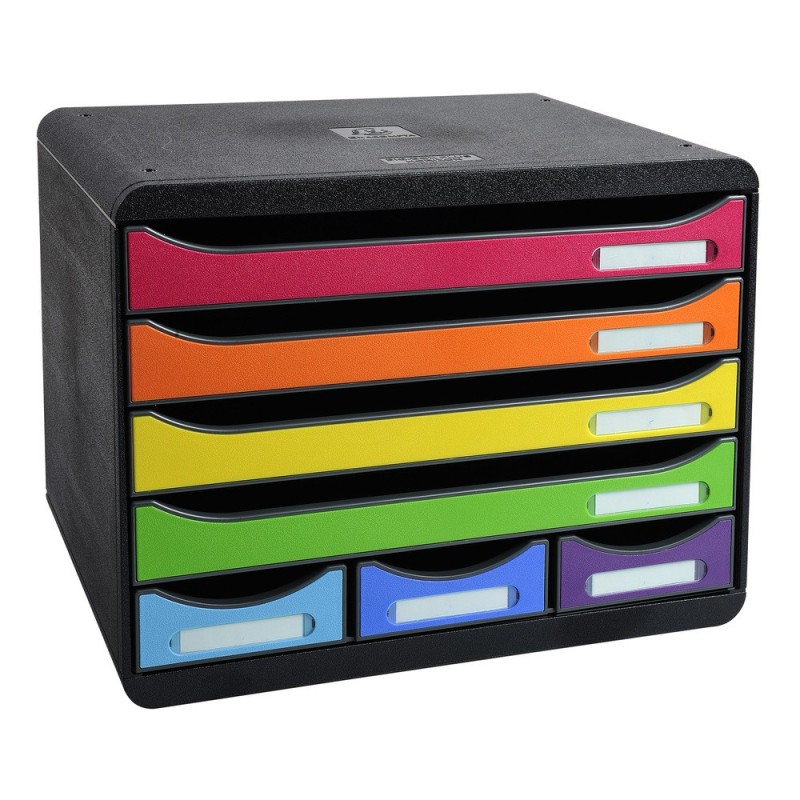 Exacompta Store box - Module de classement 7 tiroirs format à l'italienne A4+ - Noir / Façades arlequin