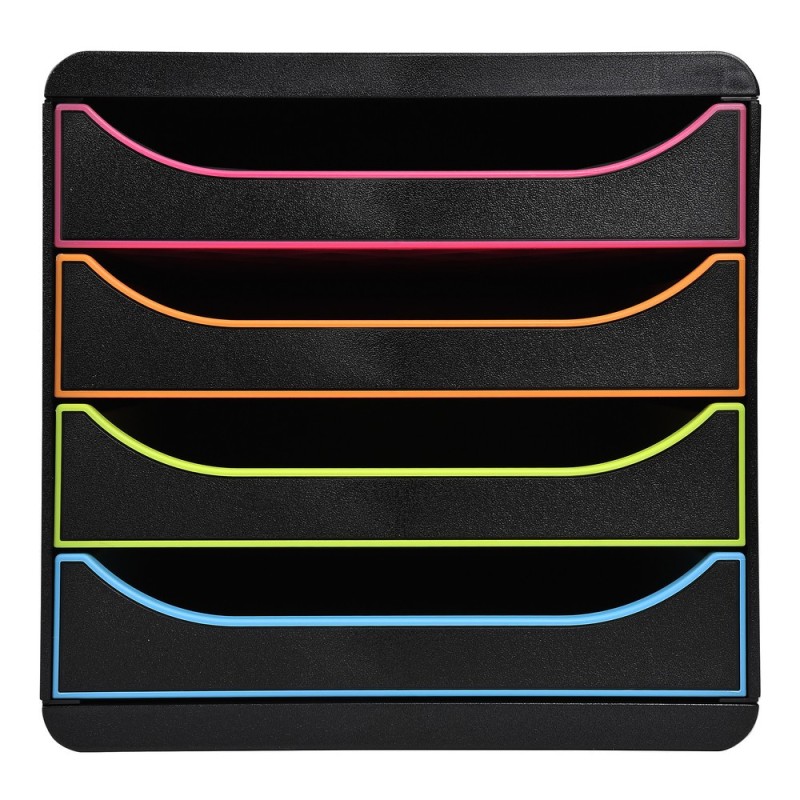 Exacompta Big box Black Office - Module de classement 4 tiroirs pour documents A4+ - Noir / Façades arlequin