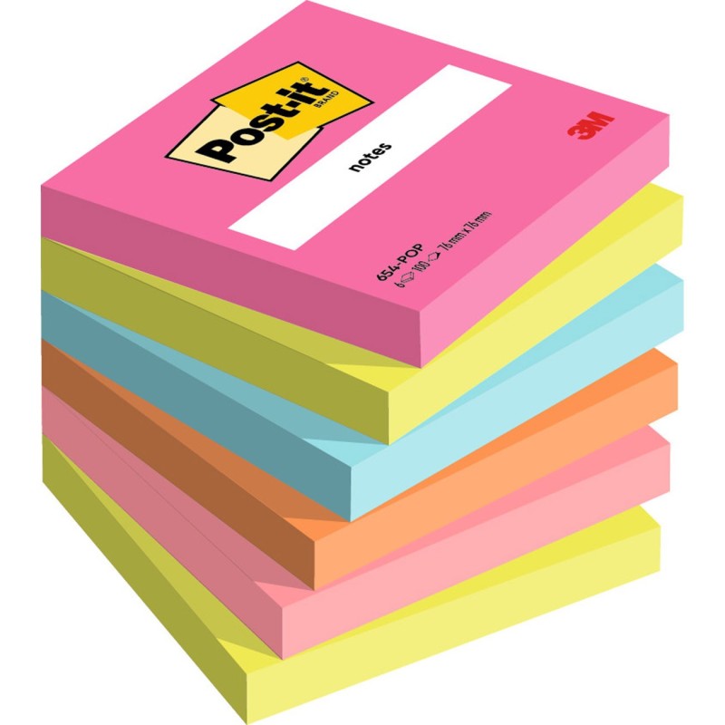 Post-it Notes repositionnables Poptimistic 76 x 76 mm - Assorties - Lot 6 blocs de 100 feuilles
